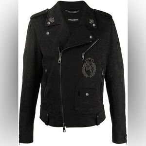 *ISO* Dolce & Gabbana Black Embroidered Men's Biker Jacket